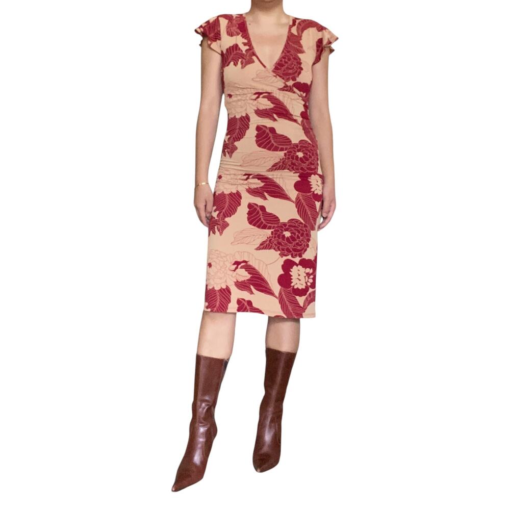 Vintage Forever 21 Y2K Floral Red Midi Dress Romantic Medium Ditsy Cottagecore